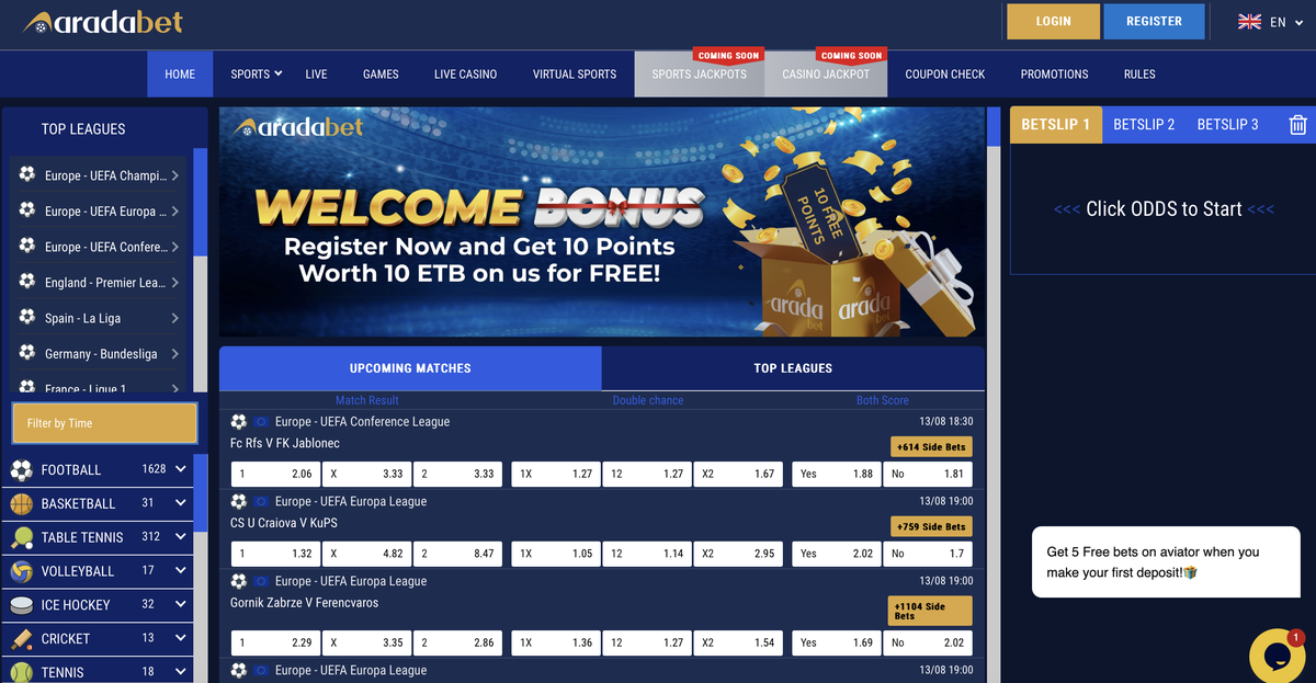 Arada Bet Casino ዋና ገጽ